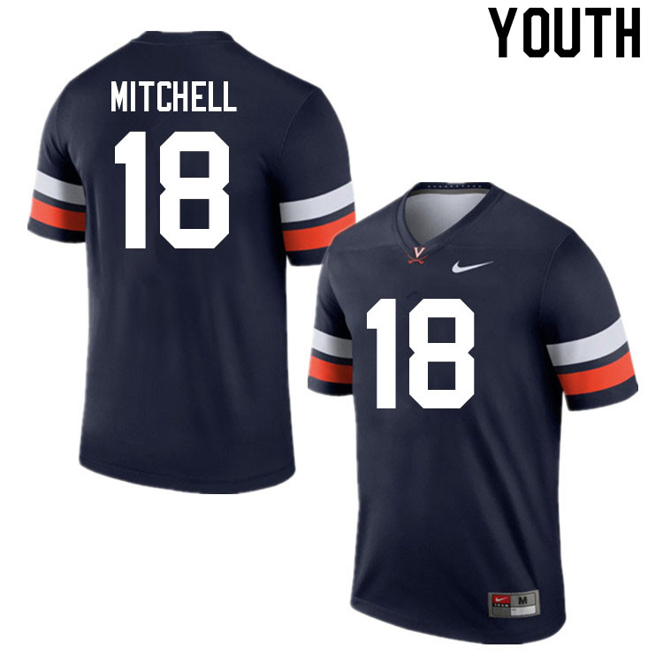 Youth #18 Hayden Mitchell Virginia Cavaliers College Football Jerseys Sale-Navy - Click Image to Close